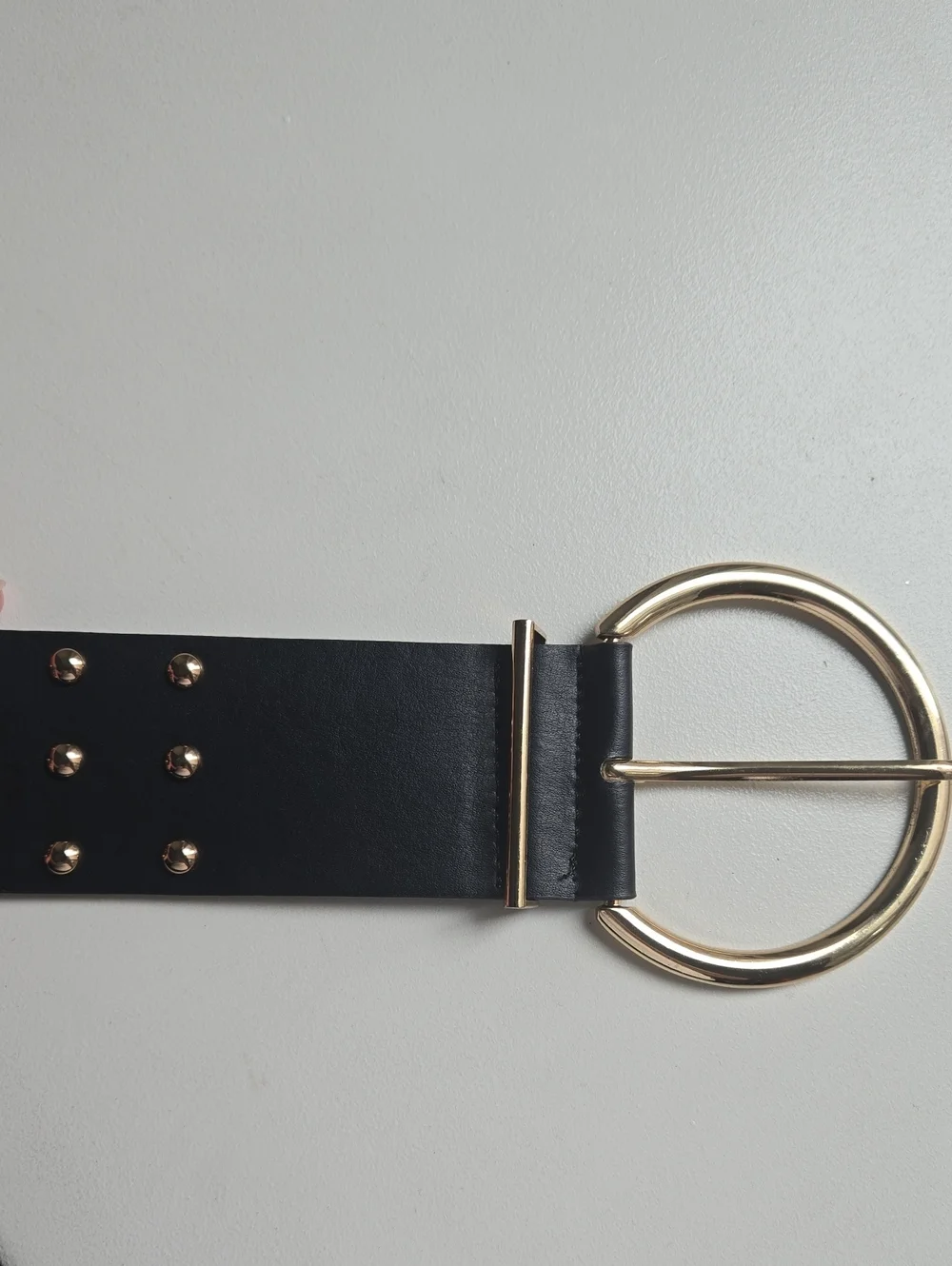 ZARA Wide Studded Belt Women’s Black Gold Circle Faux Leather Waist Embellished